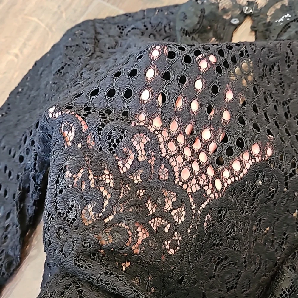 ZARA BLACK LACE HIGH NECK  goth. Dark Romantic SHEER TOP.  small